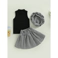thumbnail image 4 of hirigin Kids Girls Skirt Set, Sleeveless Crew Neck Vest + Houndstooth A-line Skirt + Hat Summer Outfit, 4 of 8