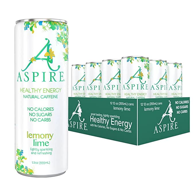 Aspire Healthy Energy Drink, Lemony Lime (Pack of 12) 12 oz Cans