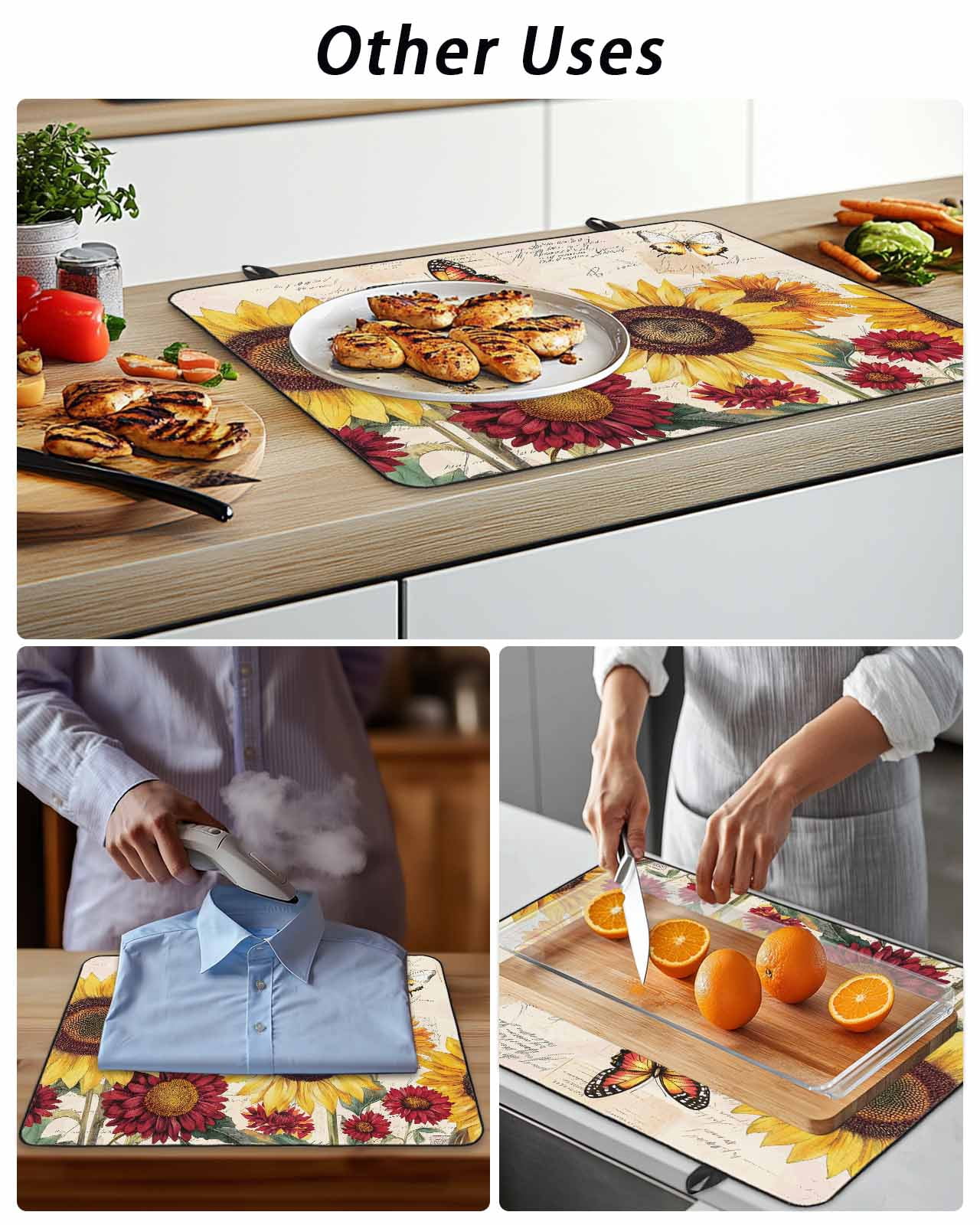 Stove Top Covers for Electric Stove, Sunflower Glass Stovetop Cover Protector, Farmhouse Rose Floral Vintage Butterfly Induction Cooktop Protector Oven Mat for Kitchen Countertop 24"x21"