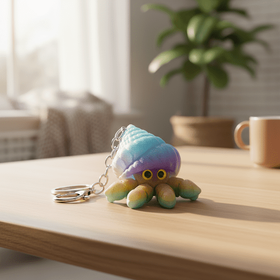 3D Printed Hermit Crab Keychain, Cute Three-dimensional Schoolbag Pendant, Stress Relief Bag Ornament, Unique Collectible Desk Decoration, Blue