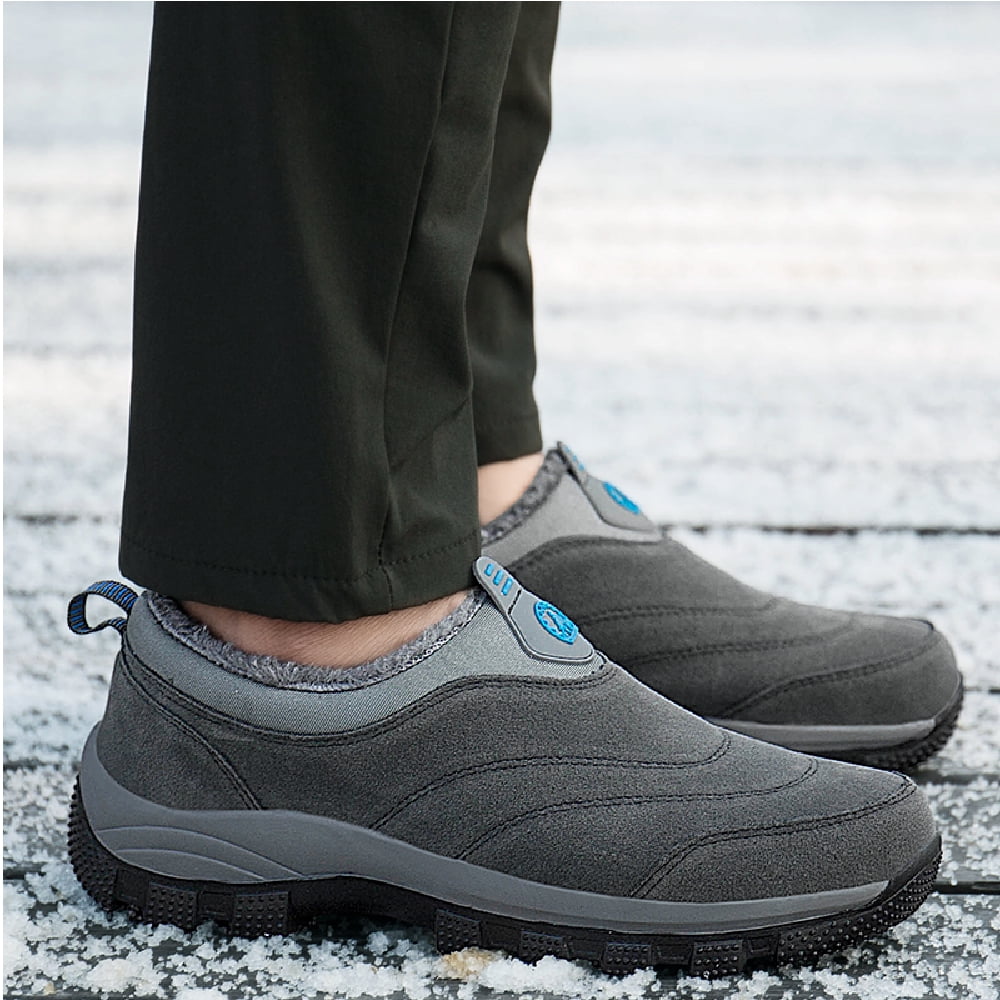 Mens Non-Slip Snow Boots Winter Outdoor Sports Shoes Fashion Casual Cotton Shoes Warm Fur Lined Hiking Shoes Gray 8.5 UK