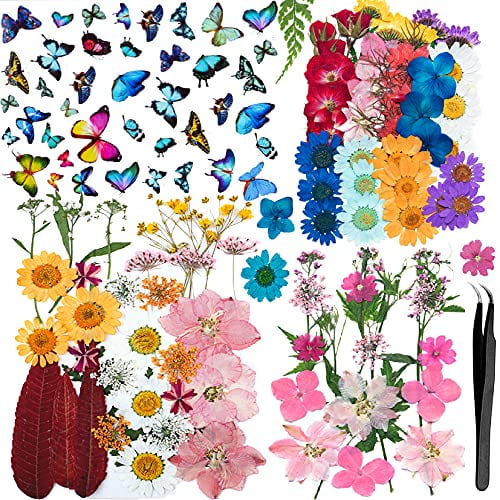 128pcs Resin Flowers with Butterfly Stickers Set for Resin Suplies,Scrapbooking Suplies Foyozisun Dried Pressed Flowers for Resin Molds 