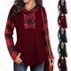 thumbnail image 4 of Top de mujer de manga larga con estampado a cuadros, blusa con capucha empalmada para traje de otoño e invierno, rojo vino M, 4 of 6