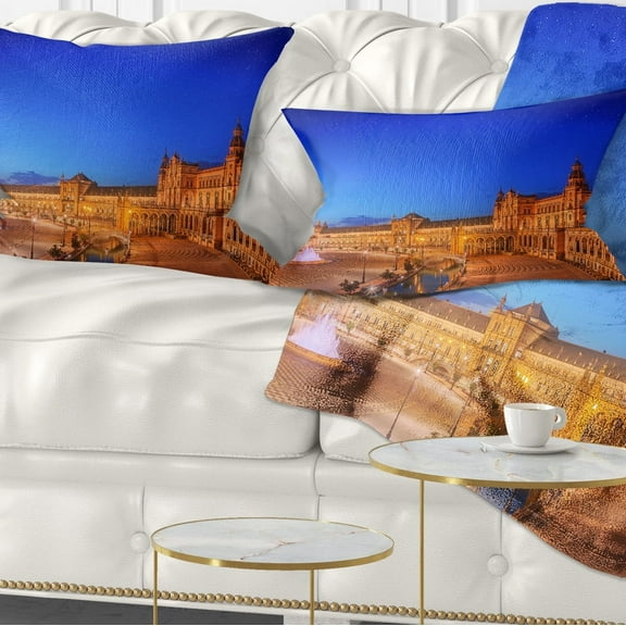 Designart View of Spain Square at Sunset - Cityscape Throw Pillow - 12x20