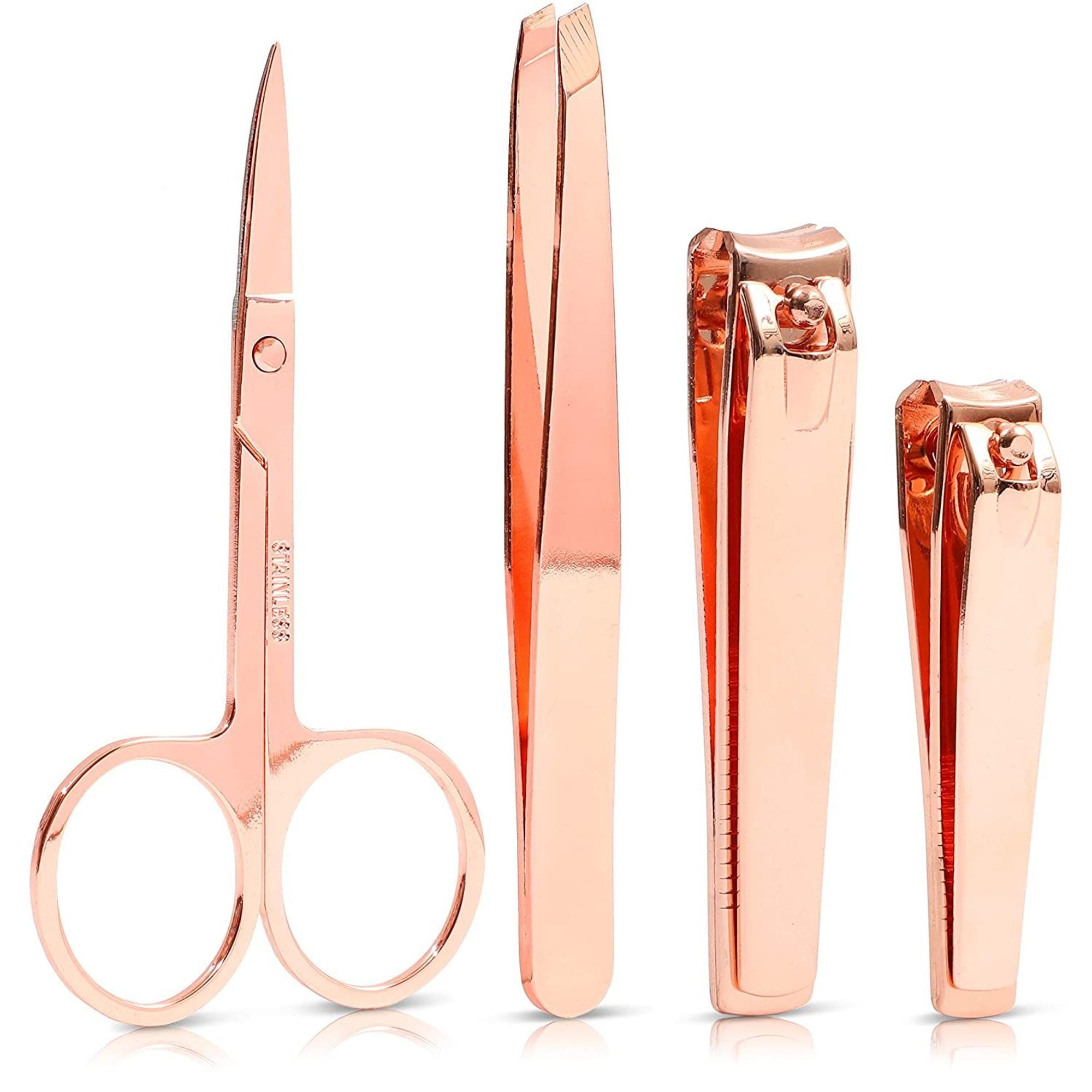 Set of 4 Rose Gold Nail Care Manicure Pedicure Kit for Women, Includes