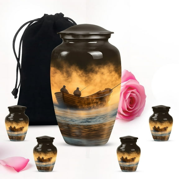 Orange Fishing large urns for human ashes adult man - small cremation urn for human ashes adult female 1 large 4 keepsake