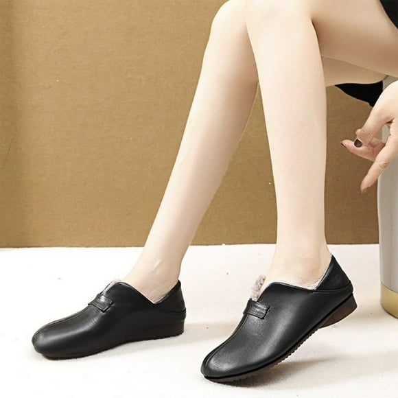 Cameland Padded Thickened Flat Shoes Mom Shoes Soft Bottom Comfortable Flat Middle-aged Padded Grandma Shoes Soybean Cotton Shoes Leather Water Proof Winter Cotton Shoes