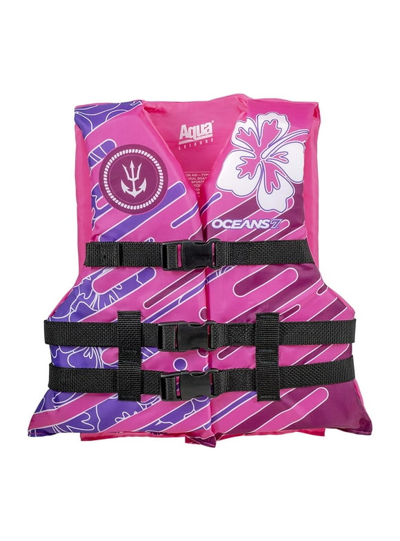 Oceans7 Youth Open Side Life Vest, Durable, 50-90 lbs, Pink/Purple, Unisex, Nylon