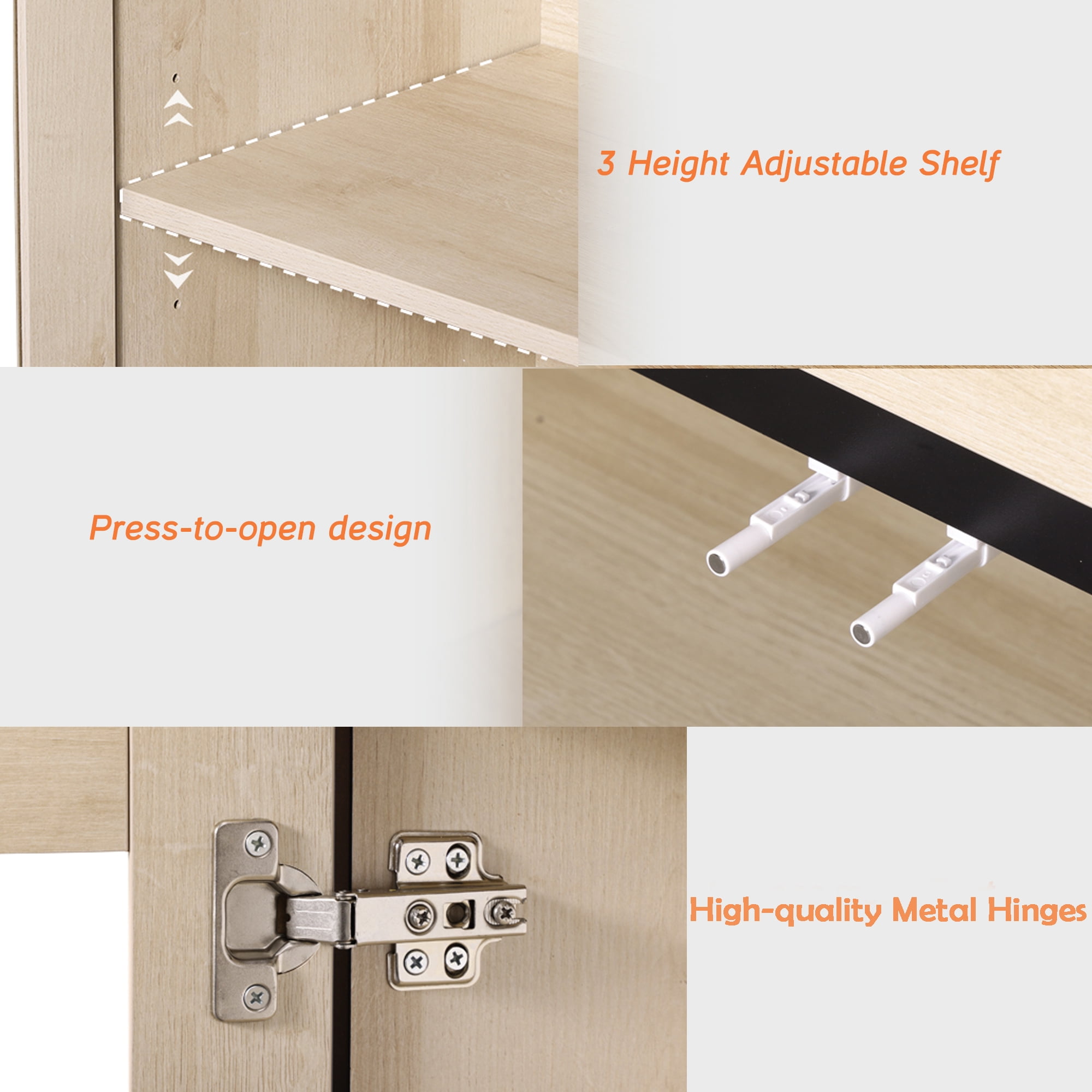 4 In 1 Multifunctional Dresser with Glass Doors & 2 Drawers, Modern Storage Chest with Adjustable Shelf, Closet Organizer Storage Cabinet for Bedroom Home Use,Beige