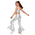 thumbnail image 5 of iiniim Girls Disco Jazz Hip Hop Street Dance Outfits Sequins Ruffle Crop Top with Flared Leggings Pants Set Silver 8, 5 of 7