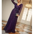 thumbnail image 3 of PENGXIANG Robe de Demoiselle d'Honneur à Sequins pour Femmes Manches Longues Col en V Ceinturée Robe Maxi Pailletée Robes de Soirée, 3 of 7