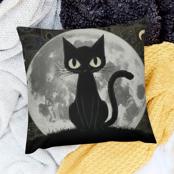 ZFLMY Black cat in beautiful night with full moon throwing pillowcase cushion cover sofa decoration square 18x18in
