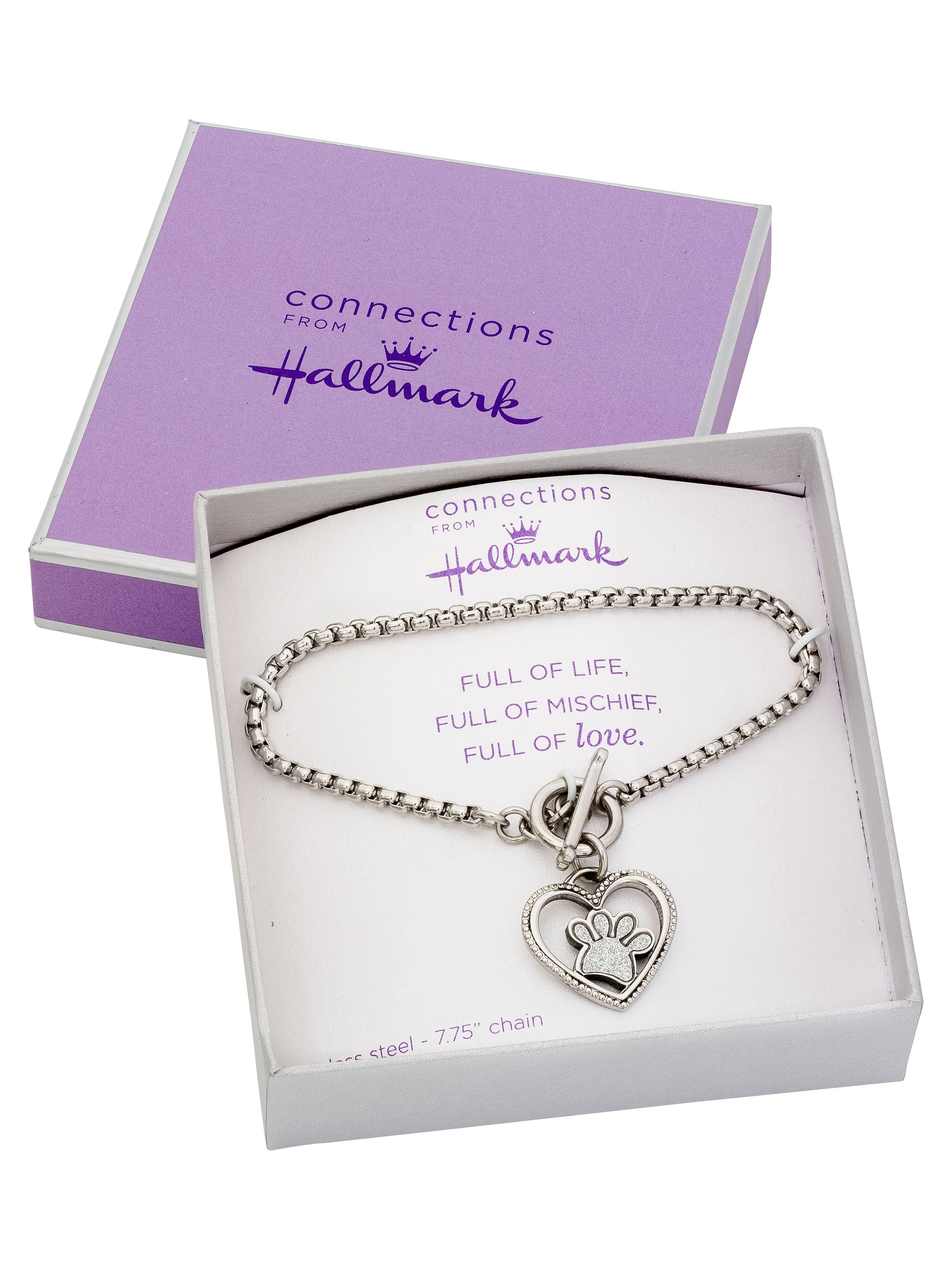 Connections from Hallmark Glitter Paper Paw Toggle Bracelet 7.50 in, Stainless Steel