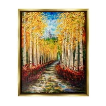 Stupell Industries Modern Birch Grove Painting Nature Painting Gold Floater Framed Art Print Wall Art, 25 x 31