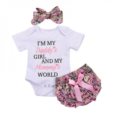 

Bullpiano Newborn Baby Girl Summer Letters Clothes Short Sleeve Romper Jumpsuit+Flower Tutu Shorts 3Pcs Outfits Set