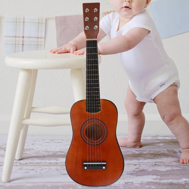 RUNROTOO 1Pack Coffee Wood Guitar Toy Kids Musical Instruments Elegant Appearance 23Inch