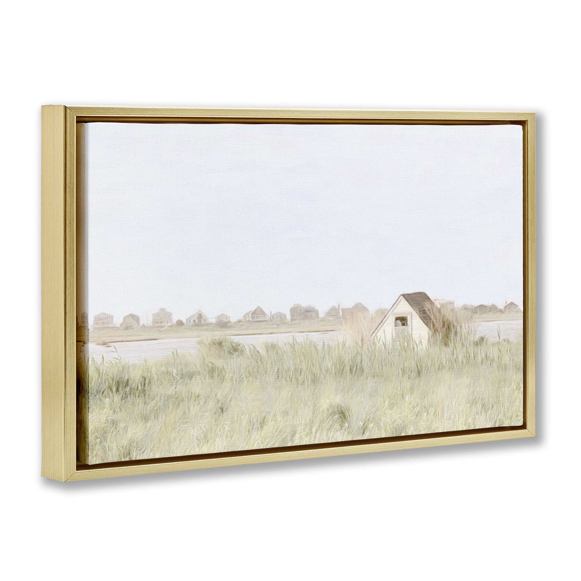 Stupell Industries Swaying Grass By Cottage Landscape & Nature Painting Gold Floater Framed Canvas Art Print Wall Art, 31 x 21