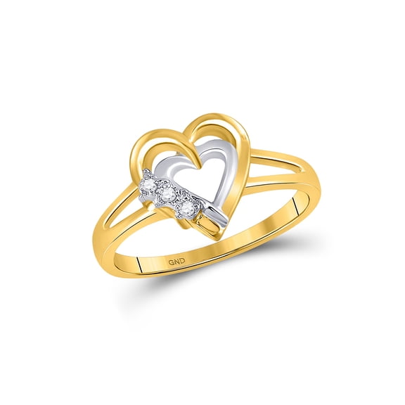 10kt Yellow Gold Womens Round Diamond Double Heart Ring .03 Cttw