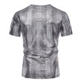 thumbnail image 4 of WREESH Men's Metallic Party Shirts Round Neck Solid Color Casual Fashion Pullover Short Sleeve Silver, 4 of 7