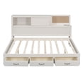 thumbnail image 3 of Solid Wood Bed Frame with 3 Storage Drawers, Upper Soft Board, Shelf, and a Set of Sockets and USB Ports, Platform Bed Frame, Bedframe, Wood Daybed, Wood Foundation(White, Full), 3 of 9