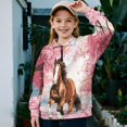 thumbnail image 2 of Uorisanigo Girls Half Zipper Sweatshirts Oversized Long Sleeve Lapel Zipper Sweatshirts Drop Shoulder Cherry Blossom Horse Cropped Pullover Hoodies for Teen Girl Athletic Outerwear, 2 of 7