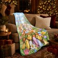 thumbnail image 3 of Easter Garden Scene Cartoon Rabbits Whimsical, Cozy Botanical Garden Scene, Warm Flannel Blanket for Sunroom and Reading Nook, Wildlife Lovers Easter Gift, Festive Home Decor, 3 of 9