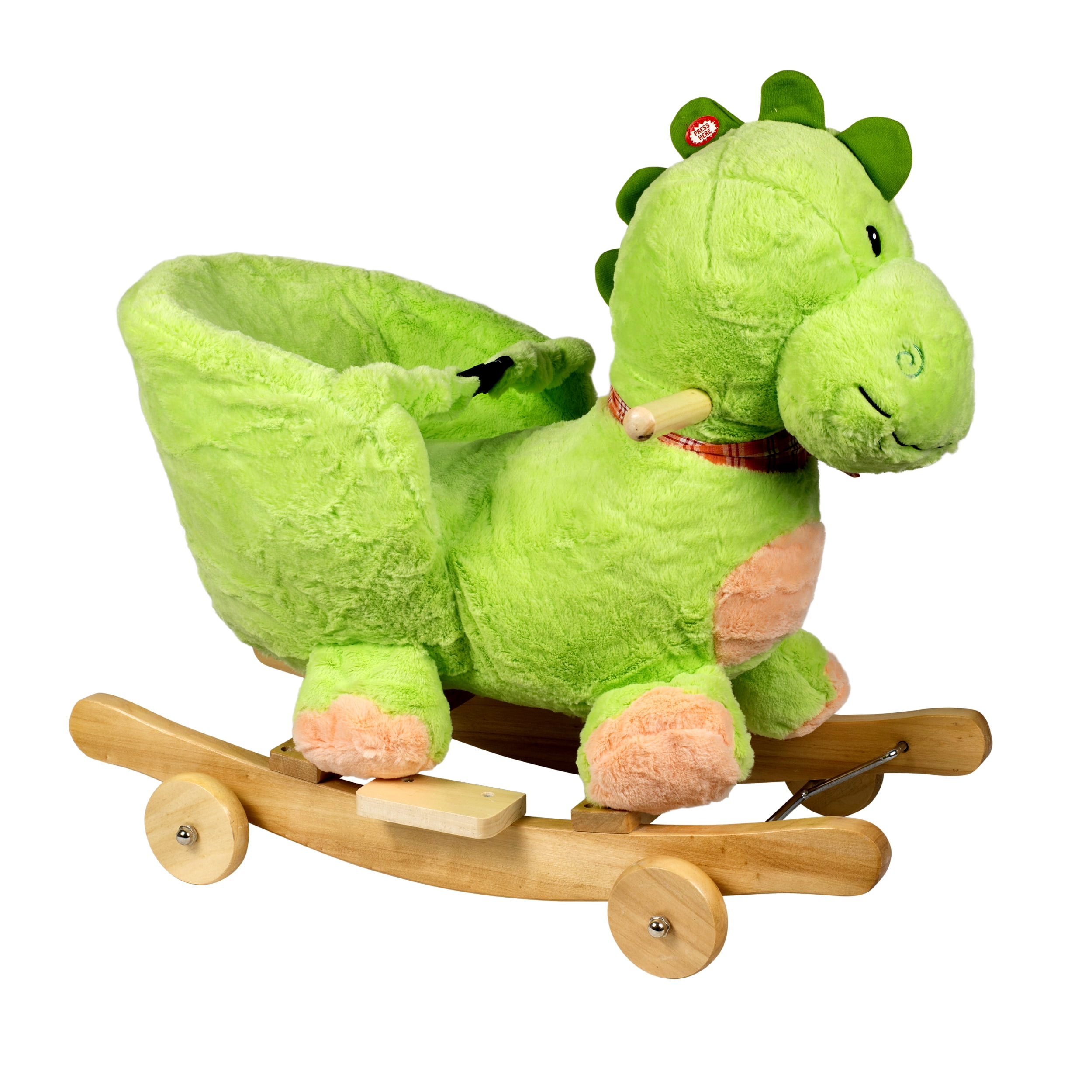 PonyLand Dino Rocking Chair with Wheels and Music, Green for Kids 18 Months and up