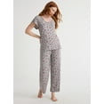 thumbnail image 2 of Joyspun Women’s Short Sleeve Scoop Neck Cropped Pant Knit Pajama Set, 2-piece, Sizes up to 3X, 2 of 5