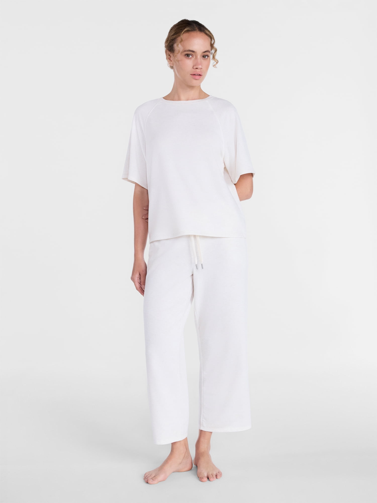 Joyspun Women's French Terry Knit Sleep Top with Short Sleeves, Sizes XS-3X