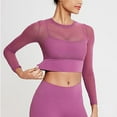 thumbnail image 4 of aidice Workout Tops for Women Yoga Round Neck Long Long Sleeve Shirts Mesh Cropped Athletic Gym Tops, 4 of 5