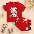 thumbnail image 2 of Baby Girl Summer Cute Outfit Short Sleeve Cow Print Cotton T-Shirt and Drawstring Shorts Set Kids Casual Clothing Sets, 2 of 6