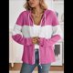 thumbnail image 5 of Chaqueta de Rayas con Bloques de Color para Mujer, con Cremallera, Larga, Punto Acanalado, Sudadera con Cordón Ajustable. Rosa Roja S, 5 of 9