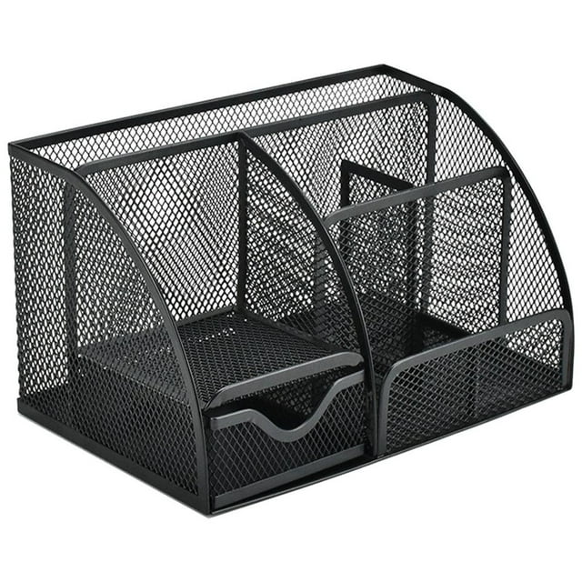 Organizador de escritorio de malla Baoblaze con 6 ranuras y cajón 22x14x13.5cm Negro