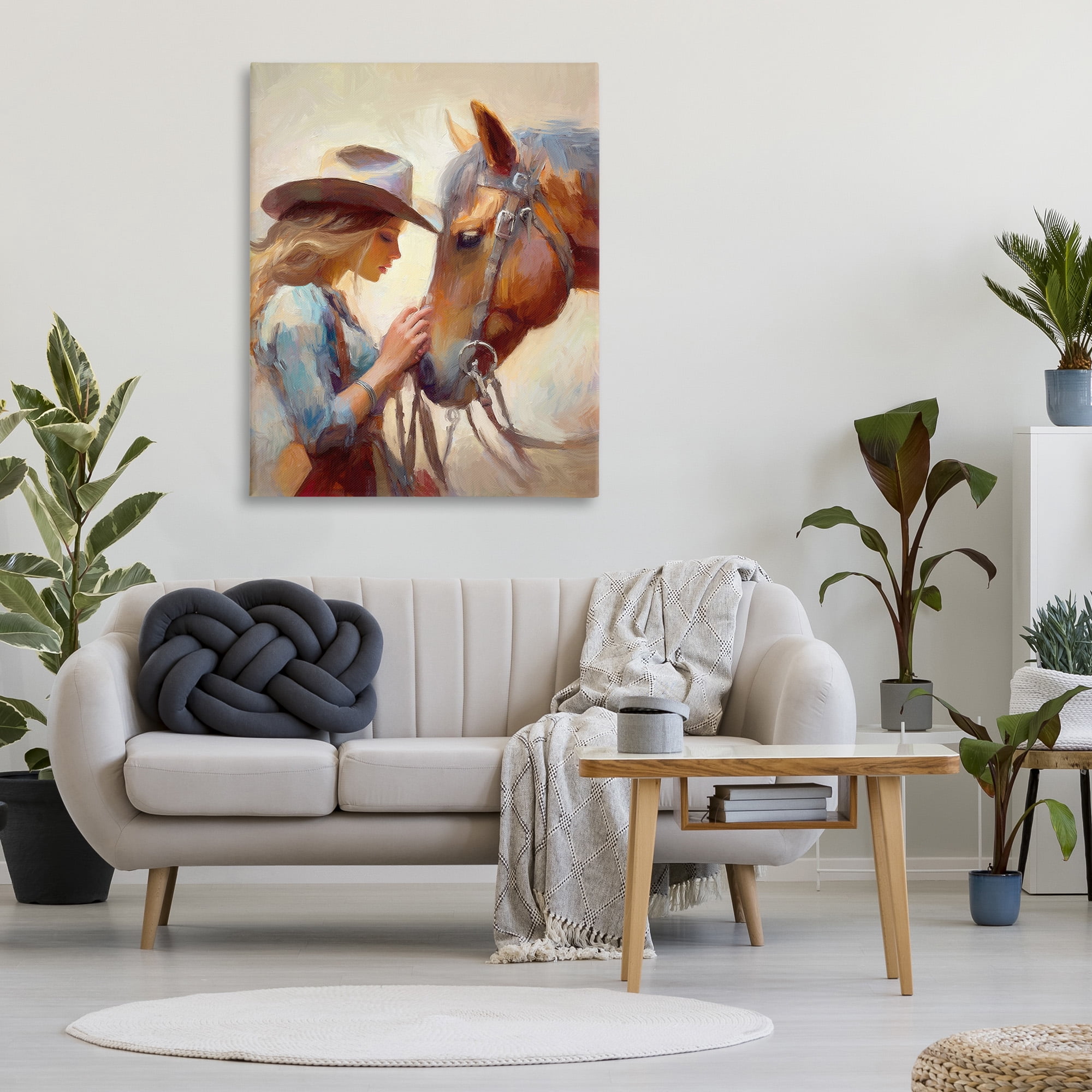 Stupell Industries Country Girl & Horse Animals & Insects Painting Gallery Wrapped Canvas Art Print Wall Art, 36 x 48