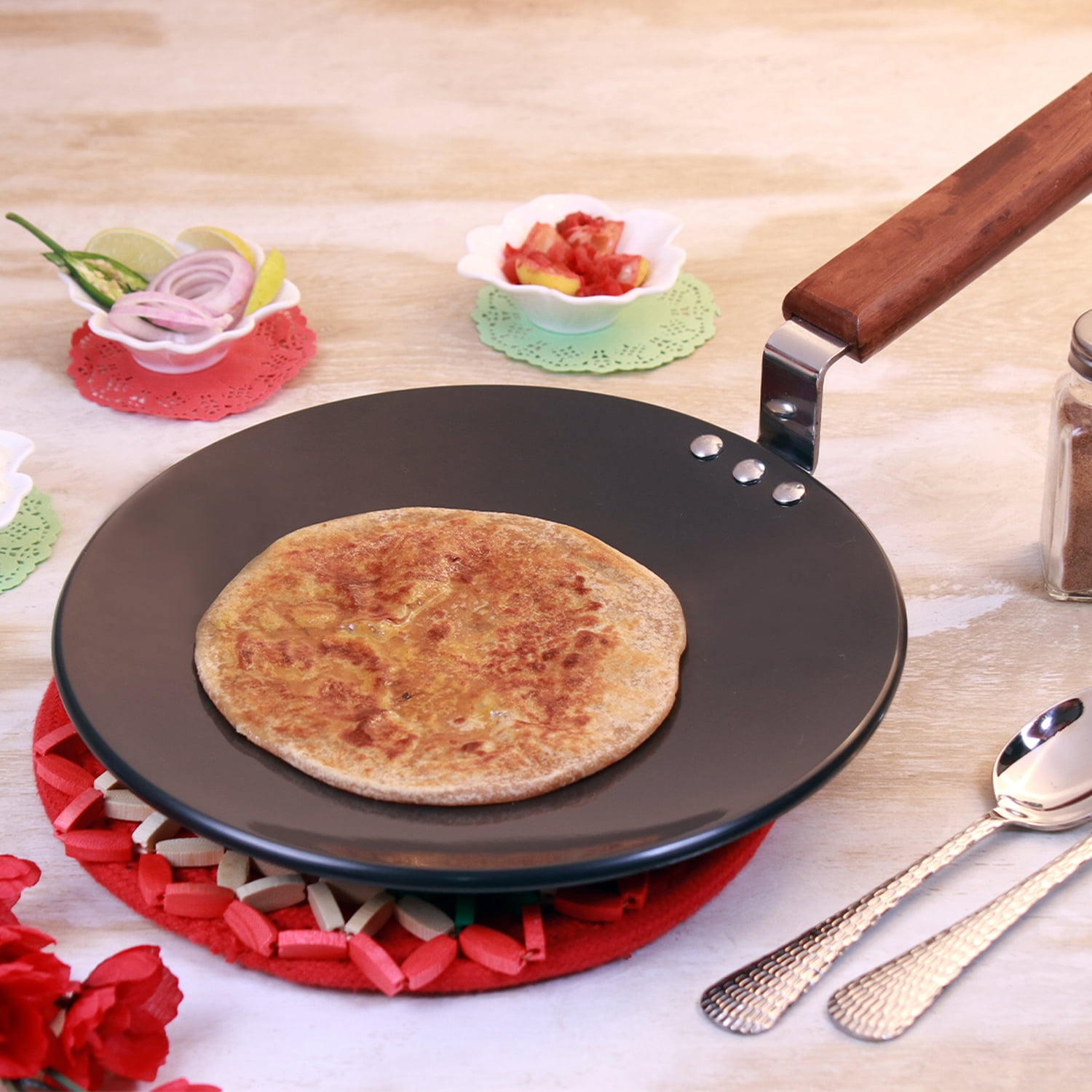 Wonderchef Ebony Anodized Pure Grade Aluminum Non-Stick Roti Crepe Tawa Griddle Pan, 28 cm, Black