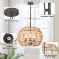 thumbnail image 6 of Depuley  39" 3-Light Rustic Metal Basket Chandelier with Hemp Rope Finish&Adjustable Chain, 6 of 9