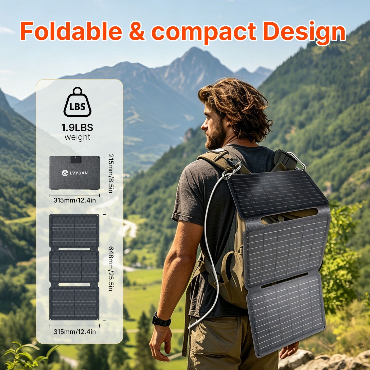 LVYUAN Solar Panel 30W Foldable Solar Panel Charger  with USB and TYPE-C Port Portable Waterproof IP65  for iPhone, iPad, Tablets, Laptop , Camera, Power Bank, Hiking, Backpacking, Camping, Outdoor