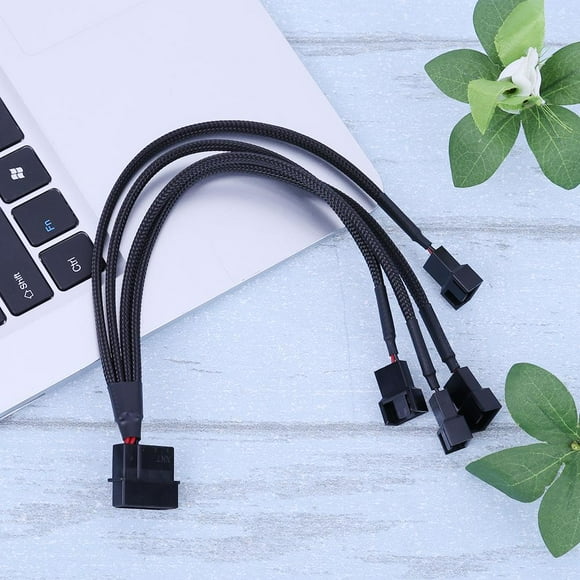 Peggybuy Cooler Cooling Fan Splitter Power Cable Connector Computer PC Black Sleeved for IDE Molex to 4-Port 3Pin/4Pin