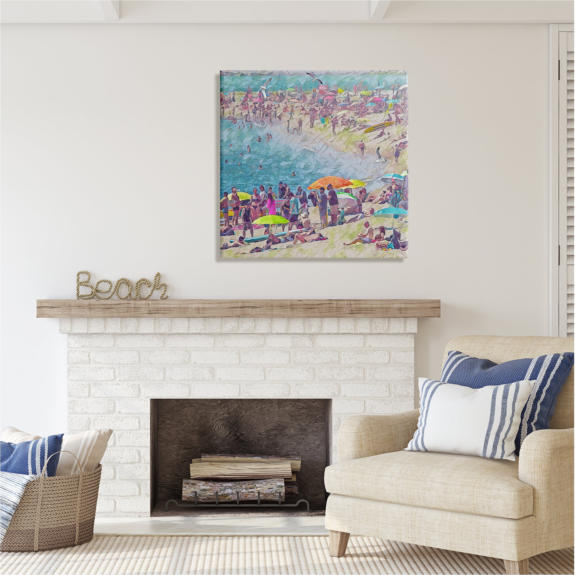 Stupell Industries Abstract People on Beach Landscape Painting Gallery Wrapped Canvas Art Print Wall Art, 30 x 30