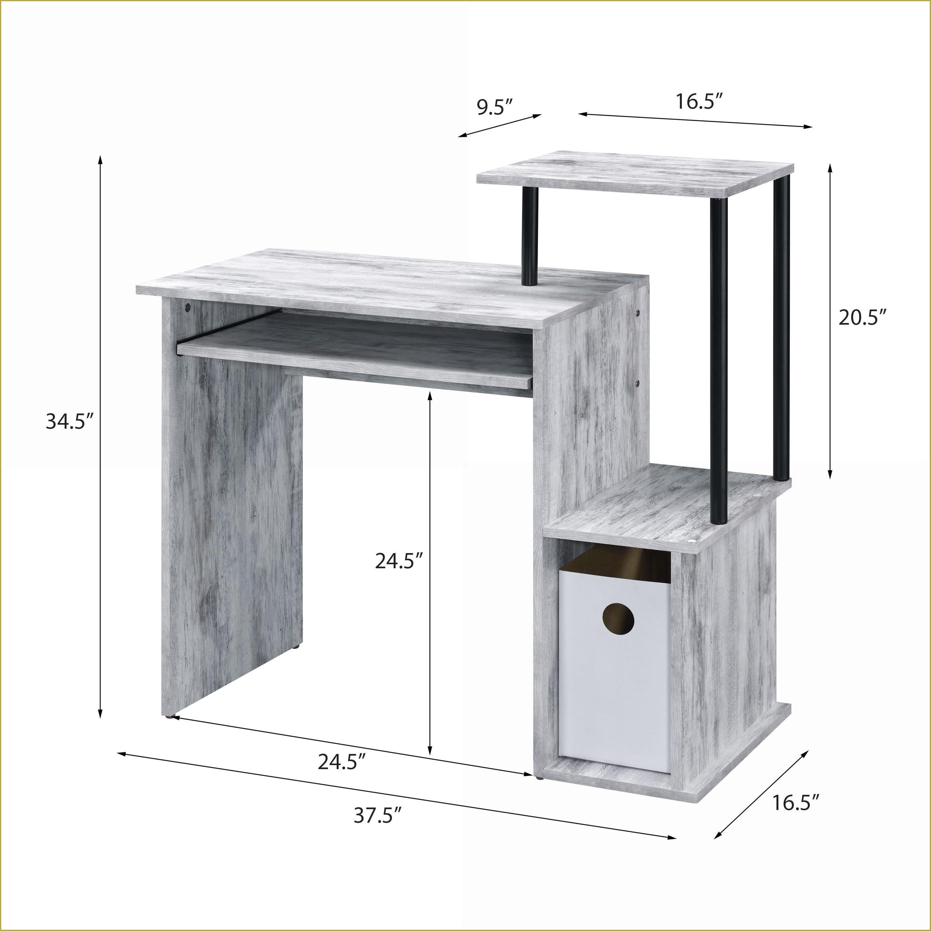 Computer Desk, Antique White & Black with Keyboard Tray, Storage Shelves | Wood+Metal