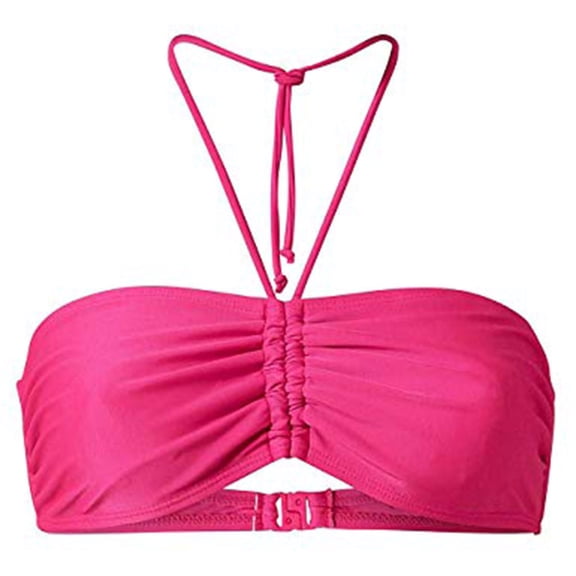 SMihono Trendy Women's Bandeau Push Up Padded Bra Bikini Top Swimsuit Bathing Suit Halter Neck Pink XXXXXL