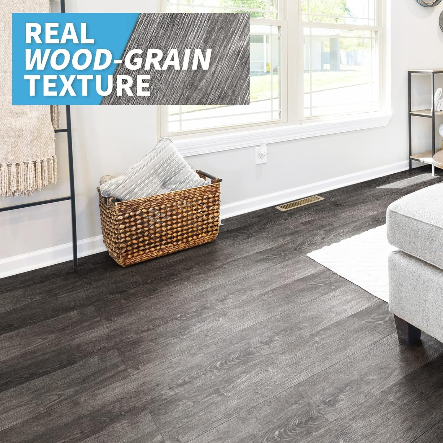 36-Pack 54 Sq.ft Peel and Stick Floor Tiles Vinyl Plank Flooring Wood Look, Adhesive and Waterproof Tile Sticker for Bedroom, Living Room, Kitchen, RV in Ebony