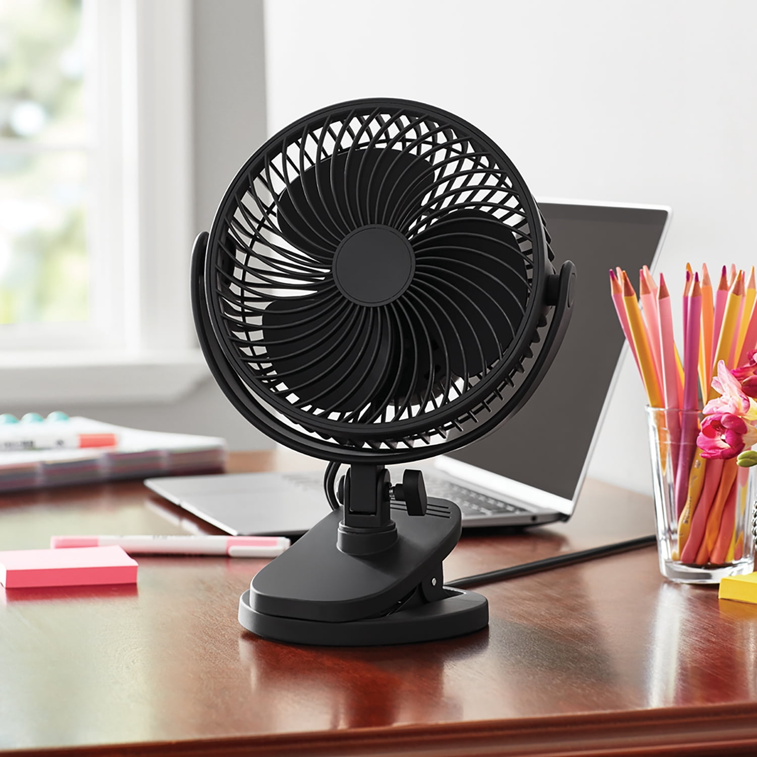 Mainstays 6-inch New Desktop or Clip-on AC Electric Personal Indoor Fan with 2 Speeds, Black