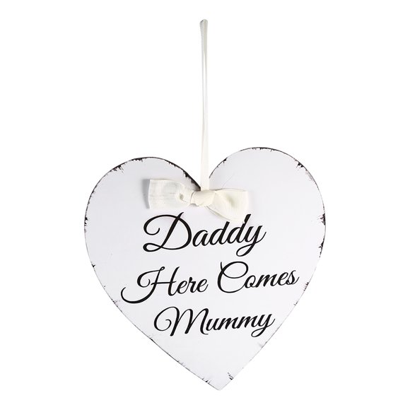 Wooden Love Heart Daddy Here Comes Mummy Hanging Plaque Gift for Wedding Party