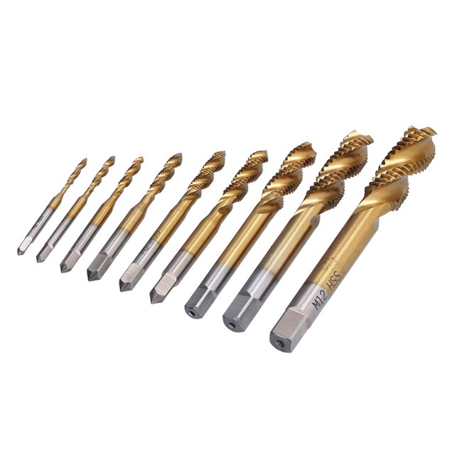 Machos de flauta en espiral juego de brocas de macho de roscar estándar combinado de 9 piezas Herramientas industriales que forman hilo para crear hilos para cortar ANGGREK Otros