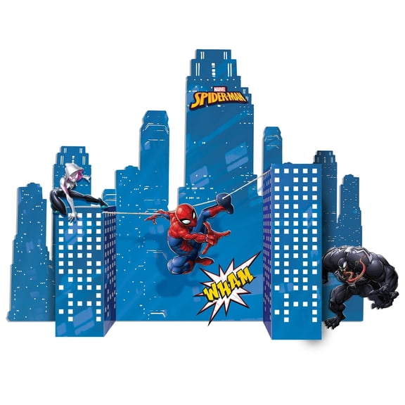 Amscan Disney Marvel Spider-Man Plastic Scene Setter Background Decoration, Blue, 13-in, 9-pk