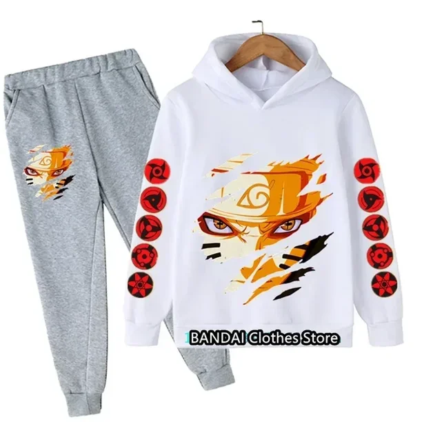 Conjunto de Sudadera con capucha de Naruto de Anime japonés para niños, ropa para niños y niñas, traje deportivo para niños, pantalones con capucha, conjunto de 2 piezas, moda de otoño