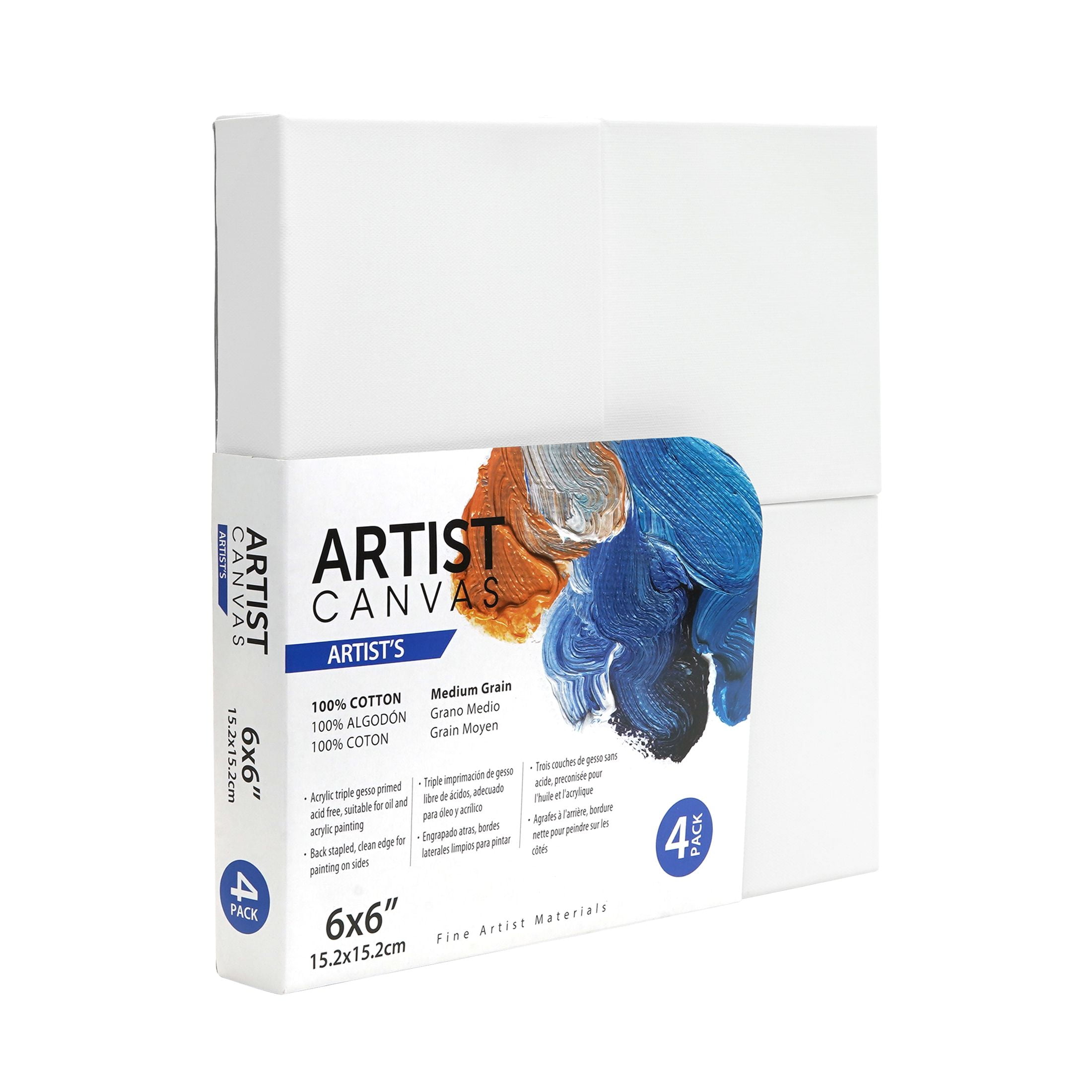 U.S. Art Supply 4 x 6 Gallery Depth 1-1/2 Profile Stretched Canvas  5-Pack - Acrylic Gesso Triple Primed 12-ounce 100% Cotton Acid-Free Back  Stapled 