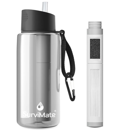 Botella de agua SurviMate con ultrafiltración portátil de 5 etapas