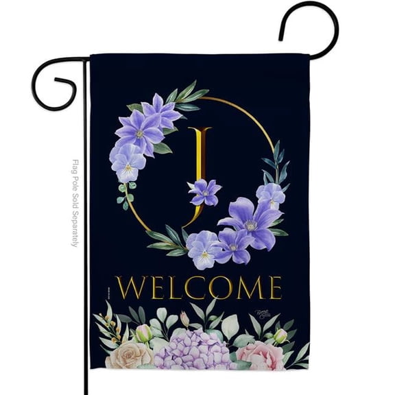 Breeze Decor G180244-BO 13 x 18.5 in. Welcome J Initial Garden Flag with Spring Floral Double-Sided Decorative Vertical Flags House Decoration Banner Yard Gift